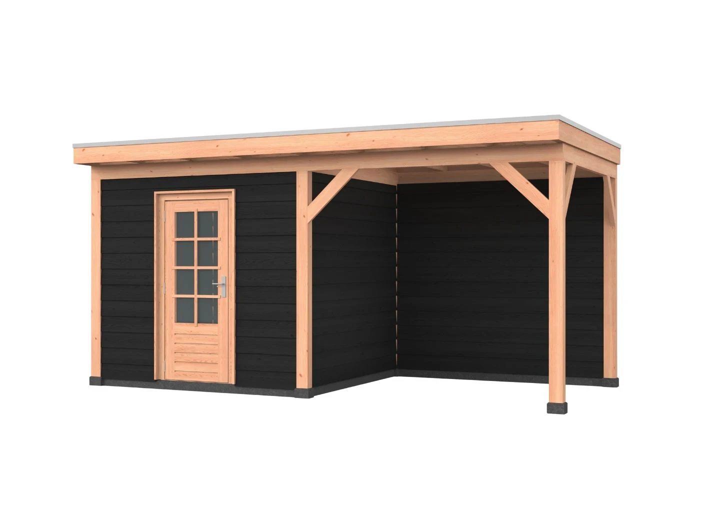 Douglas overkapping, 500 x 300, met schuur en achterwand, Westwood Comfort Zwart - Afbeelding 1